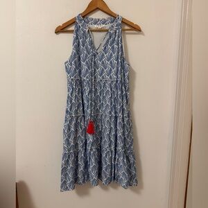 THML Blue Patterned Sleeveless Dress with Tassels | Size XS